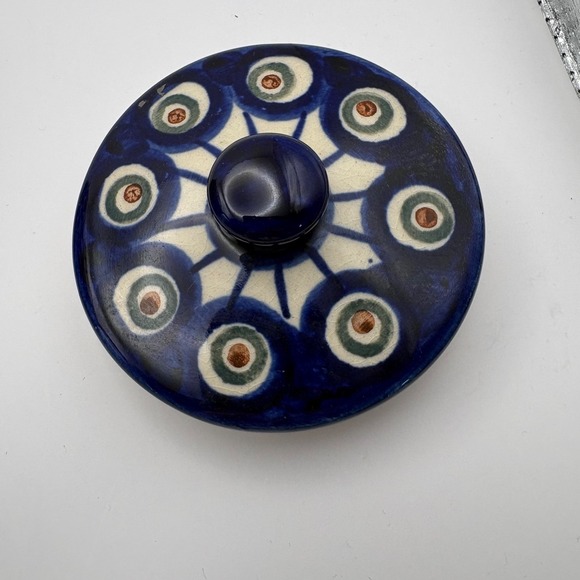 Boleslawiec Polish Pottery Ceramic 7" Teapot Lid Peacock Blue Green Some Crazing - Picture 10 of 13